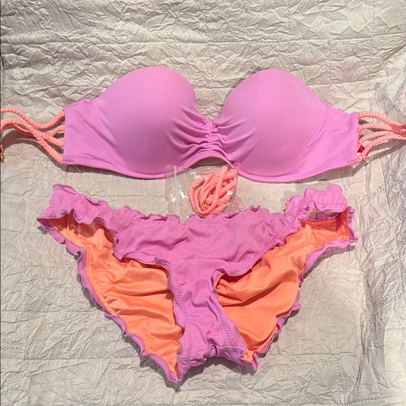 Victoria's Secret Pink and Orange Bikini with Ruffled Edges 34C/M - Picture 1 of 4